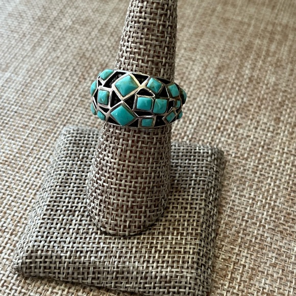 Turquoise Silver Geometric Ring 925 Silver - Picture 5 of 6